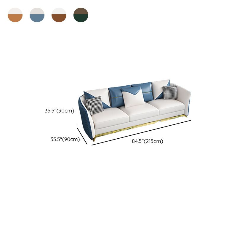 Cushions Tuxedo Arm Sofa Glam Genuine Leather Sofa with Legs