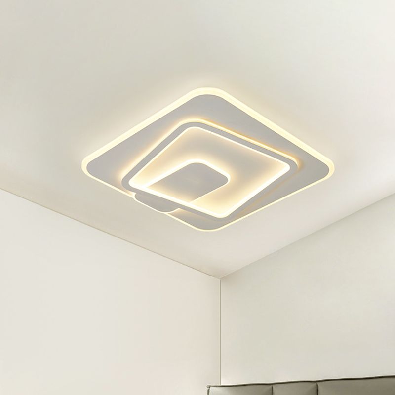 LED Bedroom Flush Mount Lamp Minimalism White Ceiling Light with Square Acrylic Shade in Warm/White Light
