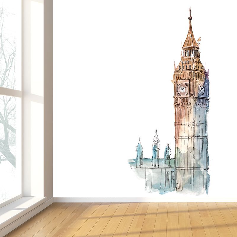 Pastel Watercolor Landmark Wall Mural Architecture Modern Moisture Resistant Wall Decor