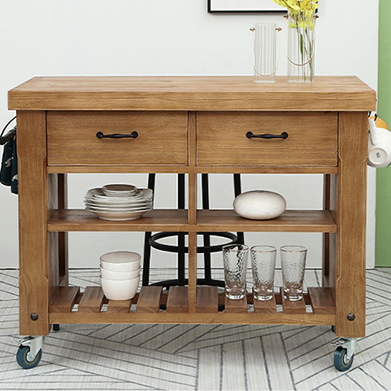 Farmhouse Pine Kitchen Island Removable Kitchen Cart with Drawer and Shelves