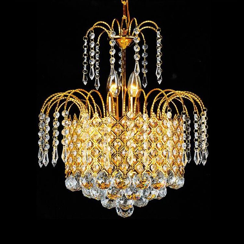 Luz de techo colgante en cascada Bola de cristal facetada contemporánea 5 luces de lámpara de oro, 16 "/19.5" de ancho