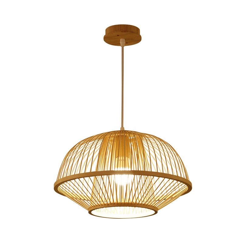 1 Bulb Pear/Urn Pendant Lighting Contemporary Bamboo Hanging Light Fixture in Wood