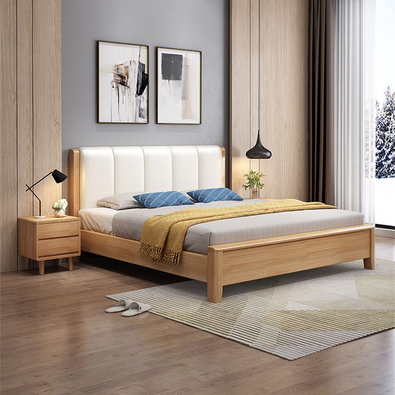 Rectangular Modern Panel Bed Solid Wood Standard Bed with Headboard