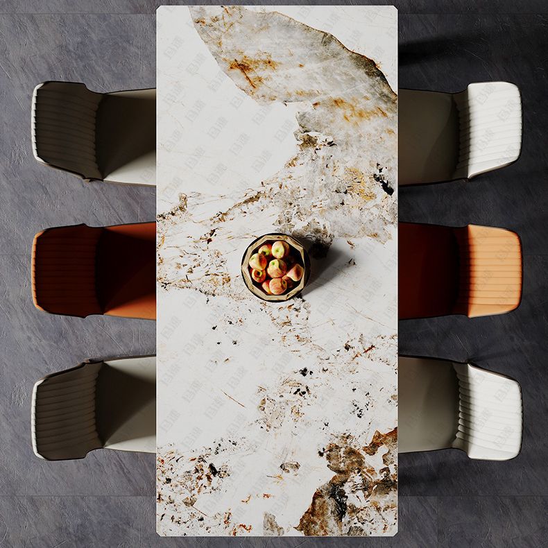 Modern Style Dining Table Sintered Stone Dining Rectangle Table with Metal Legs for Home