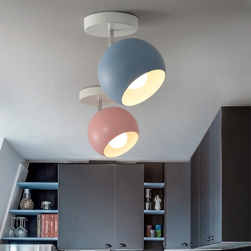 Colorful Macaron Semicircle Flush Mount Ceiling Light Metallic LED Lamp for Bedroom