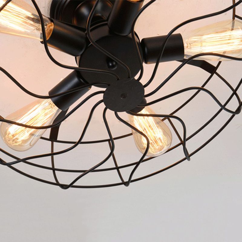 Industrial Style Flush Mount Metal Ceiling Light  in Black for Hallway