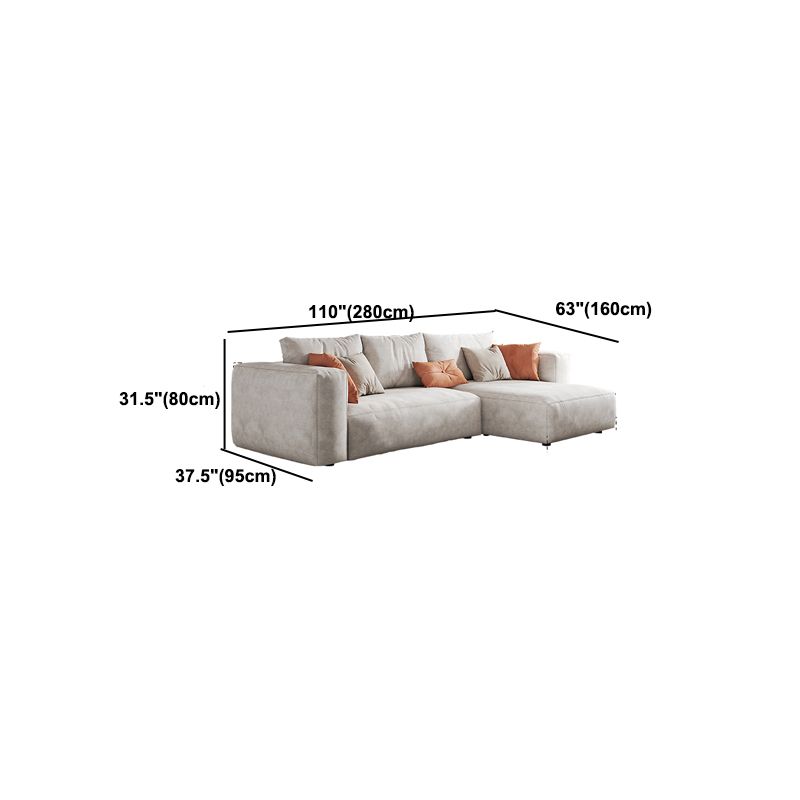 Faux Leather Square Arm Sofa with Chaise Modern Loose Back Sofa in Gray