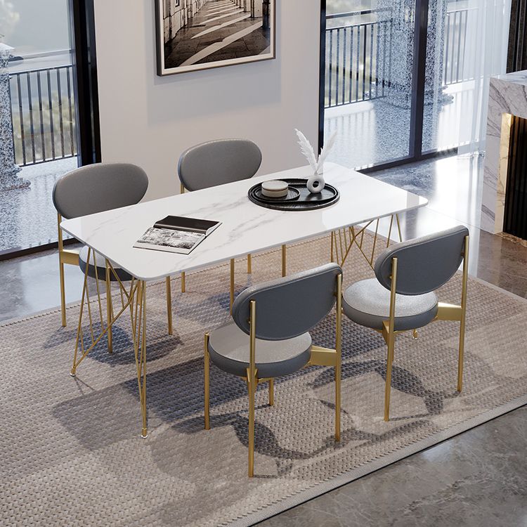 Glam Stone Top Dining Table Set 1/2/5 Pieces Rectangle White Indoor Dinette Set