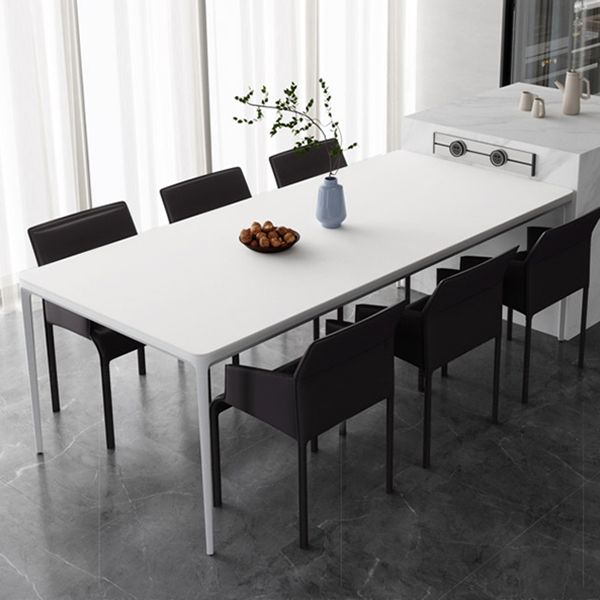 Metal Contemporary Rectangular Dining Table High Gloss White Sintered Stone Table with Metal Legs