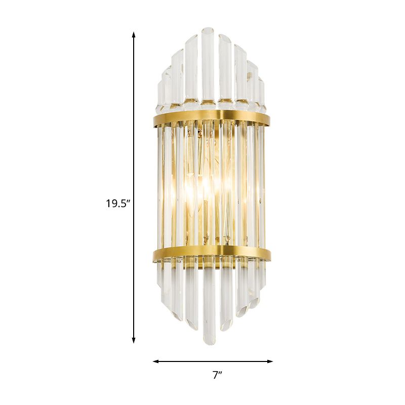 Fluted Clear Crystal Sconce Light Minimalist 2 Lights Gold Finish Banded Indoor Wall Lighting
