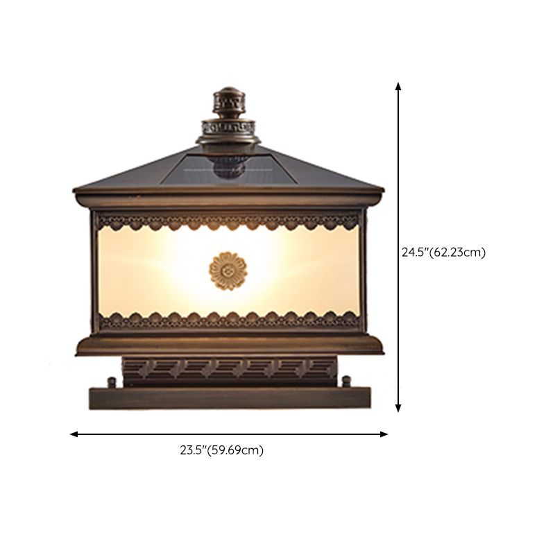 Rectangle Shape Metal Solar Pillar Lamp Modern 1-Light Outdoor Waterproof Light in Bronze