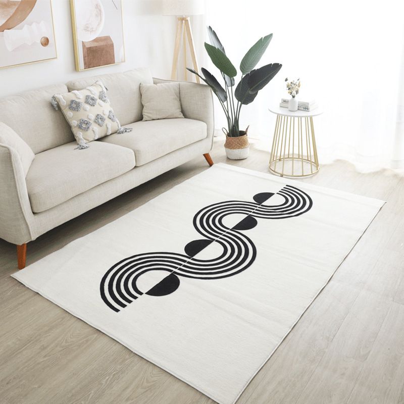 White Modern Rug Polyester Line Area Rug Stain Resistant Rug for Living Room
