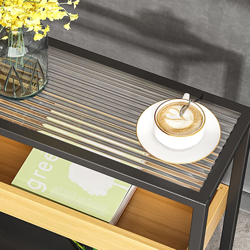 Glass Top Sofa Side Accent Table 21.25" High Frame End Table with Shelves
