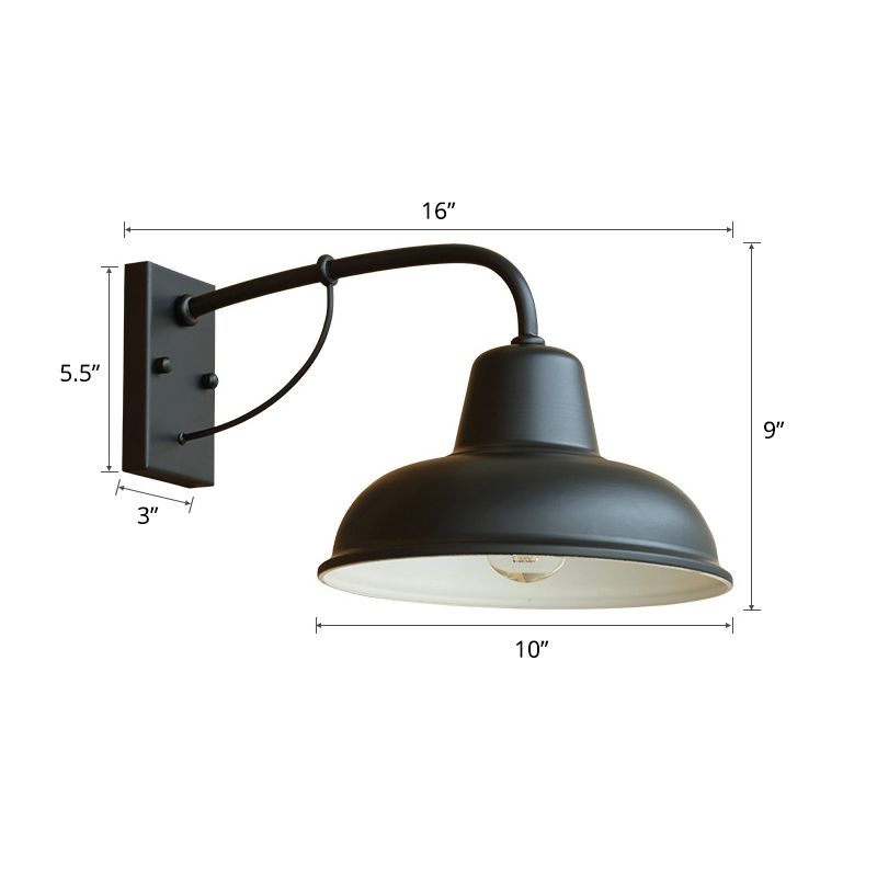 Schwarze Lampenschattenwandbeleuchtung rustikaler Metall 1 Kopf Außenwandhalterung mit Arm