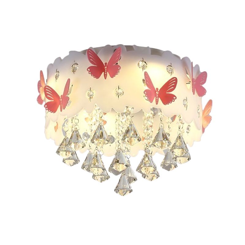 Teardrop Bedroom Flush Mount Simple Clear Crystal 4/6-Light Pink Ceiling Lamp with Butterfly Design