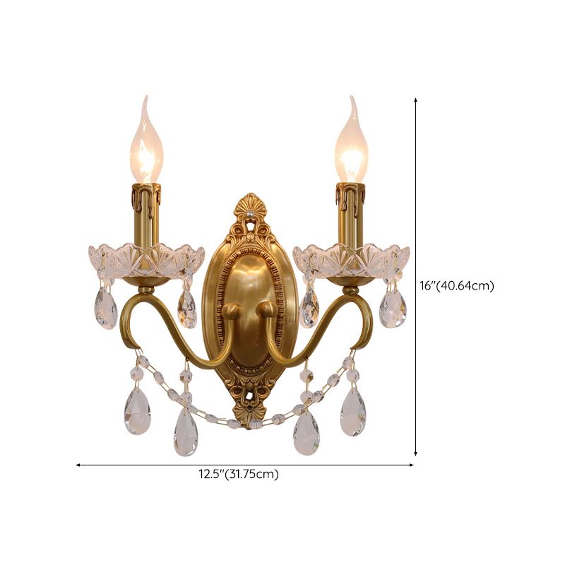 Crystal Candle Shape Wall Sconce Modern Style Multi Lights Wall Light Fixture in Brass