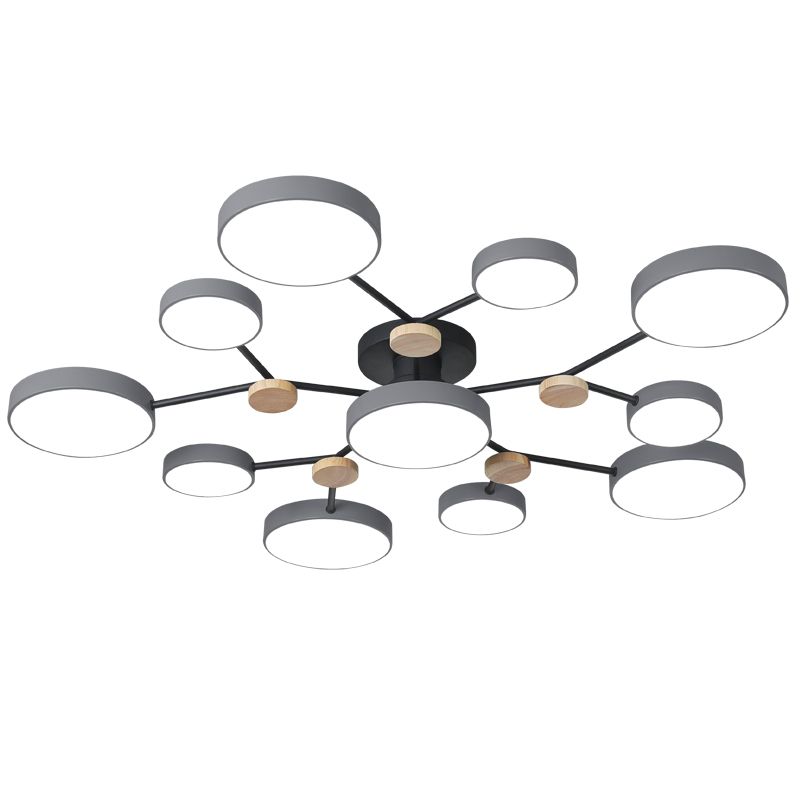 Modern Round Ceiling Light Colorful Multi Light Flush Mount Light with Wood for Bedroom