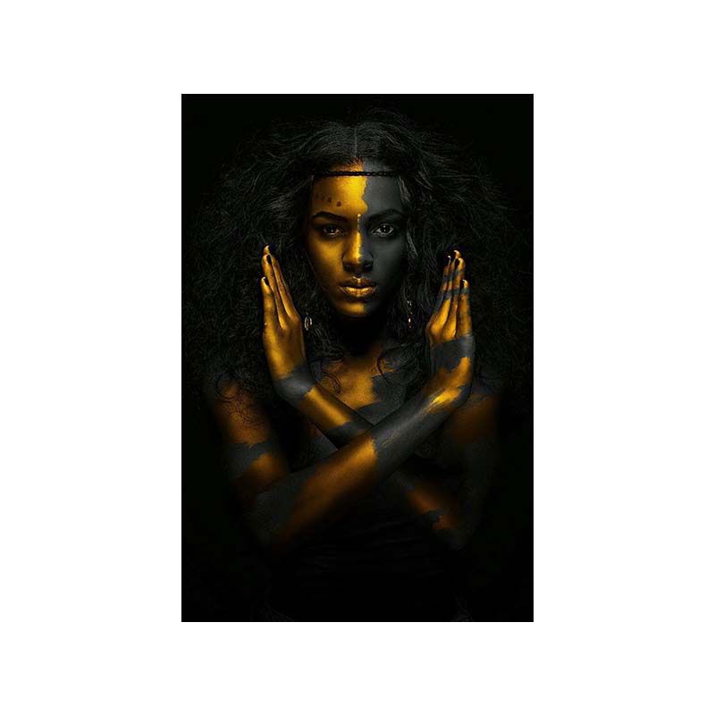 Gold Modern Style Art Print African Woman NO Gesture Wall Decor for Sitting Room