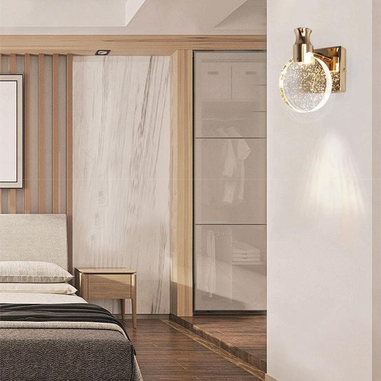 Round Crystal Wall Light Sconces Postmodern Wall Mounted Lighting for Bedroom