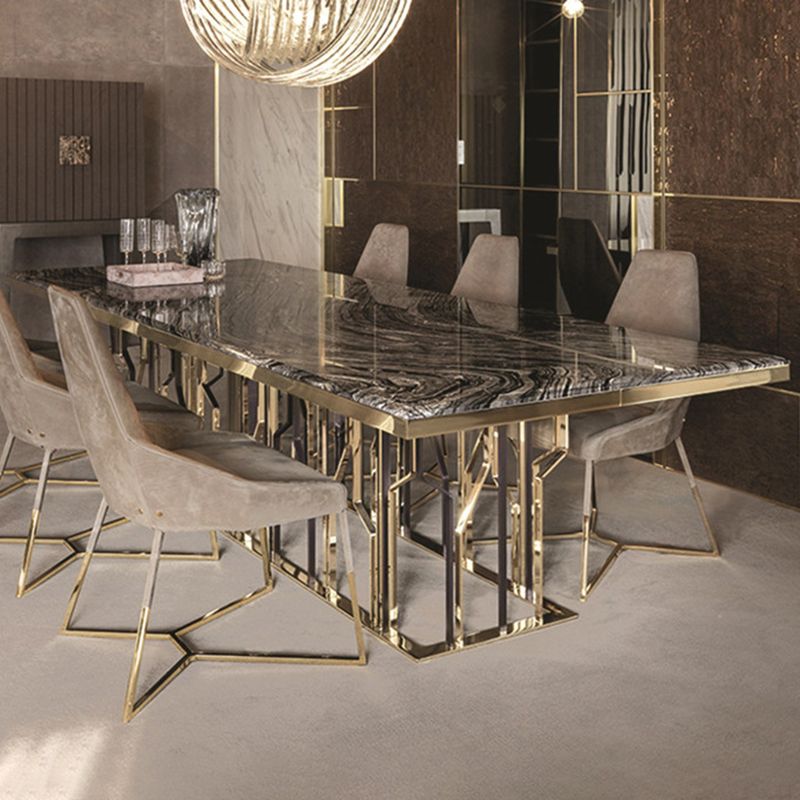 Luxury Style Marble Dining Table Single Pedestal Base Rectangle Table for Home