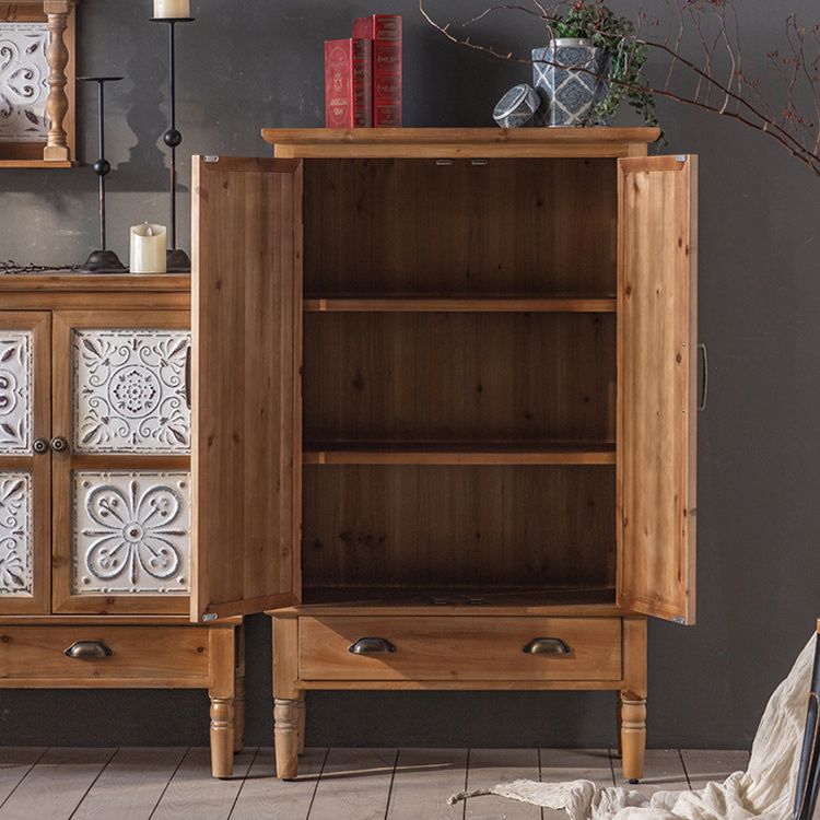 Industrial Wooden Cabinet with Turned Legs and Drawers in Brown