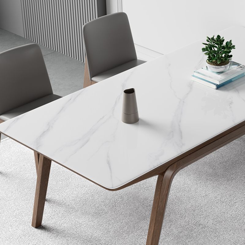 Medieval Modern Sintered Stone Table Rectangle Table with Wooden 4 Legs