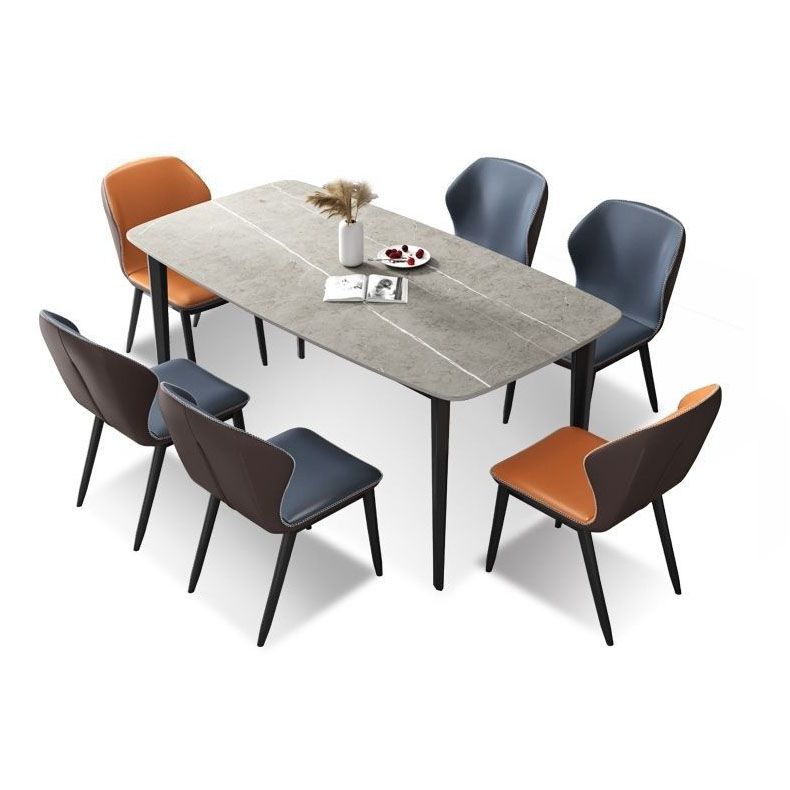 Rectangle Stone Industrial Table Standard Height Dining Room Table with 4 Legs
