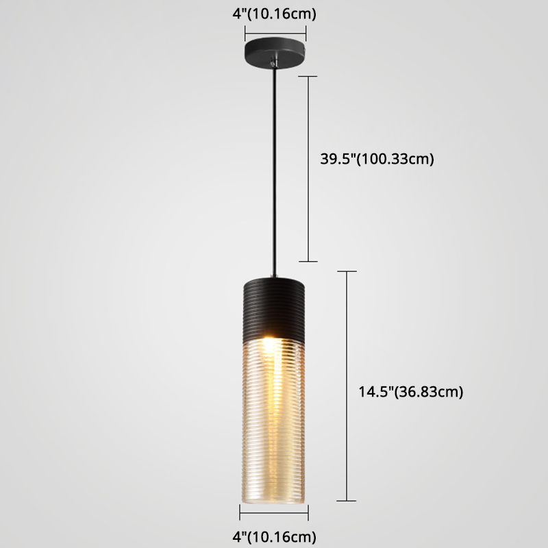 1 pendentif léger léger moderne la teinte en verre nervuré en métal lampe suspendue en noir
