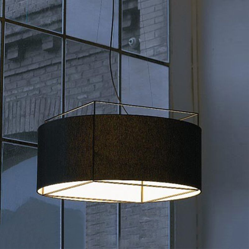 Modern Drum Pendant Light Fixture Fabric LED Hanging Ceiling Light in White/Black