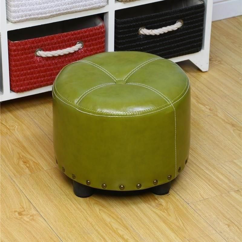 Cylinder Pouf Pure Color Tufted Nailhead Trim Faux Leather Standard Ottoman