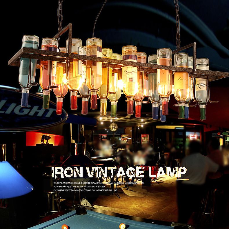 Kleurrijke wijnfles creatieve kroonluchter lamp kunst decoratief retro hangend licht voor restaurantbar