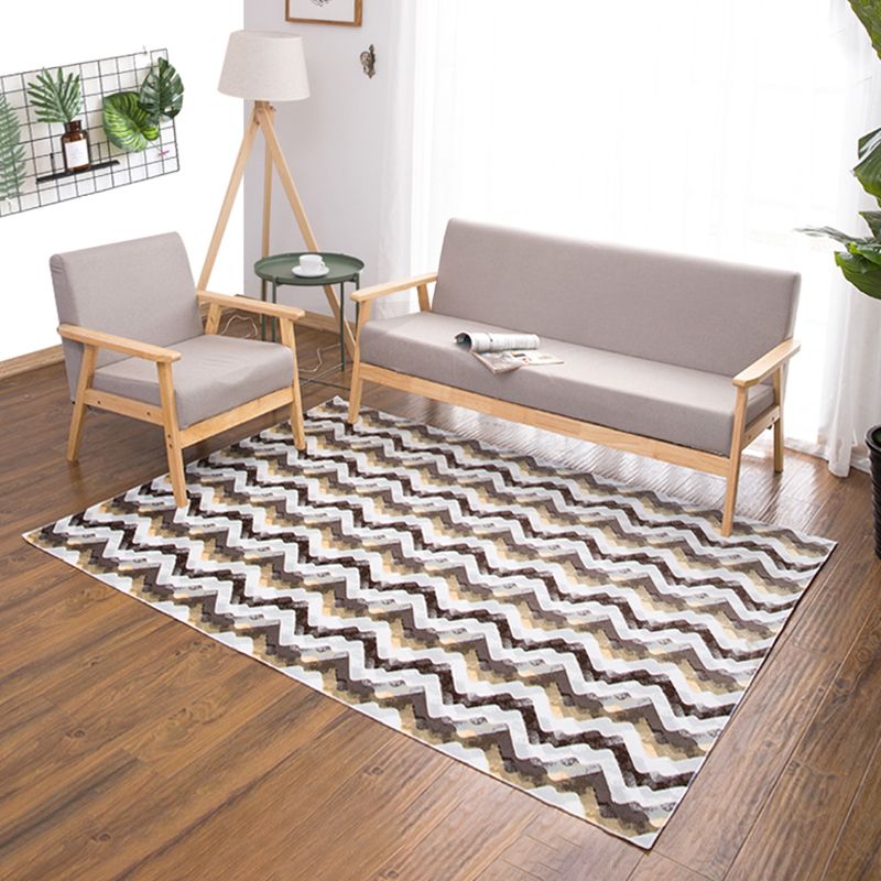 Boho-Chic Area Rug Polyster Rectangle Rug Wavy Pattern Adults Indoor Rug Wavy Pattern