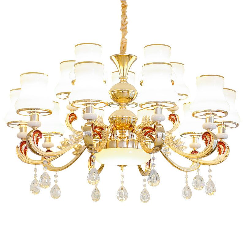 Luz de lámpara de araña simple Gold Curvado Down Lighting Pendse con sombra de vidrio esmerilado blanco