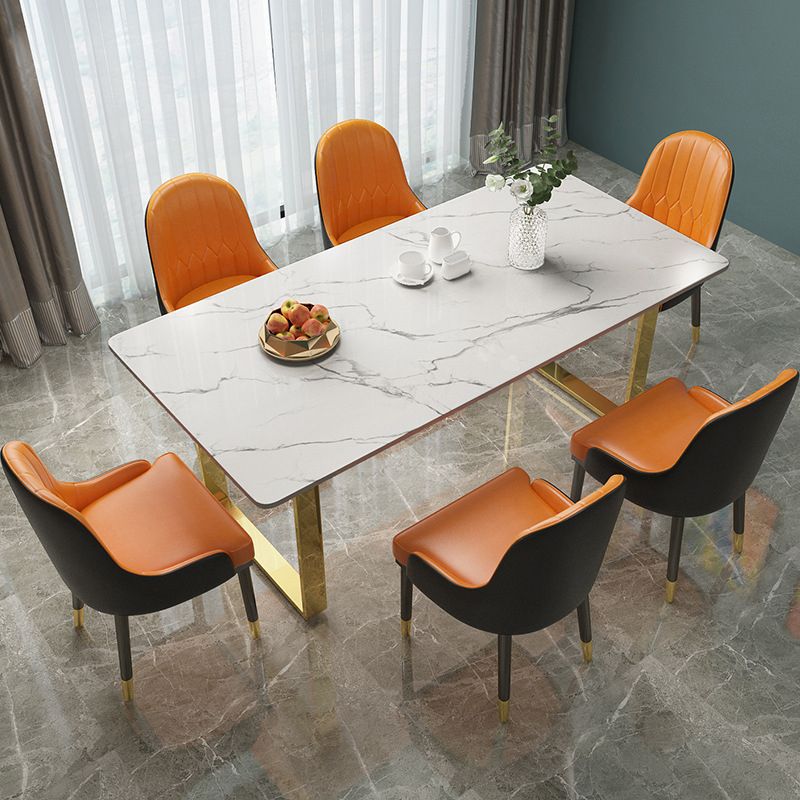 Marble Top Dining Table Modern Rectangle Dining Table with Sled Base