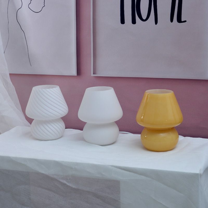 5.9" Wide Mushroom Shaped Mini Table Lamp Modern Style Glass Nightstand Light for Bedroom