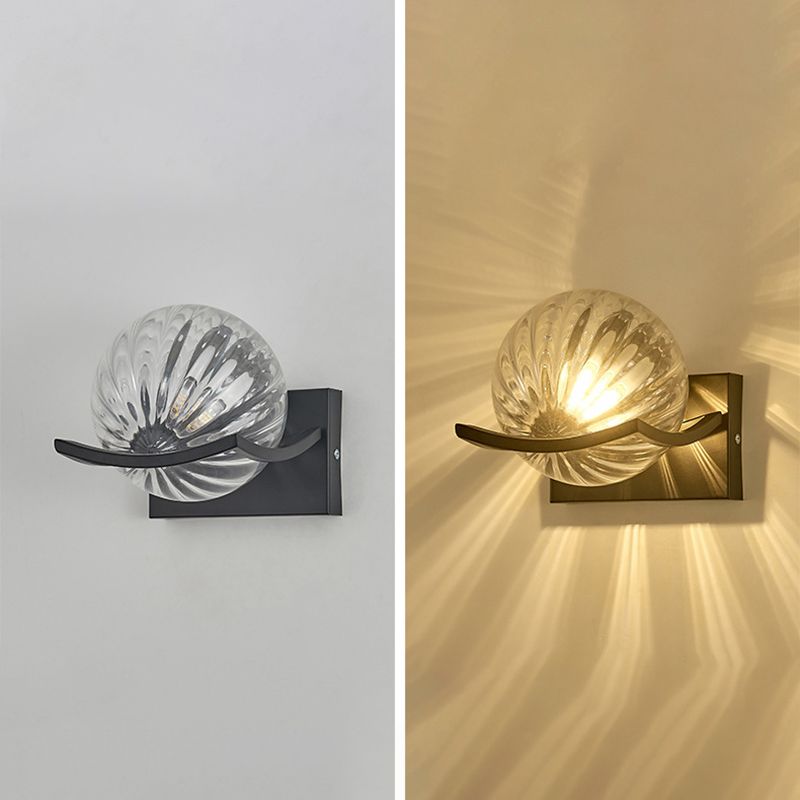 Modernism Wall Sconce Spherical Glass Wall Light Fixture in Black for Bedroom