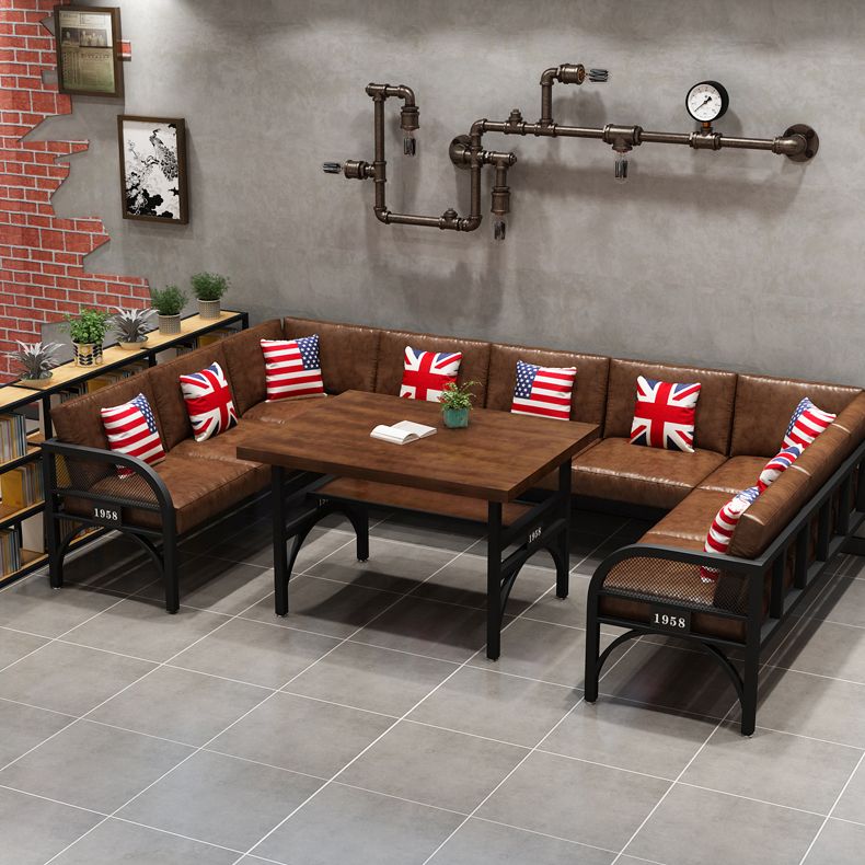 Industrial Solid Wood Dinner Room Kitchen Table Brown Table with Black Frame for Dining Room
