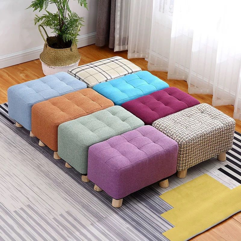 Cotton Linen Ottoman Scratch Resistant Removable and Washable Slipcover Solid Ottoman