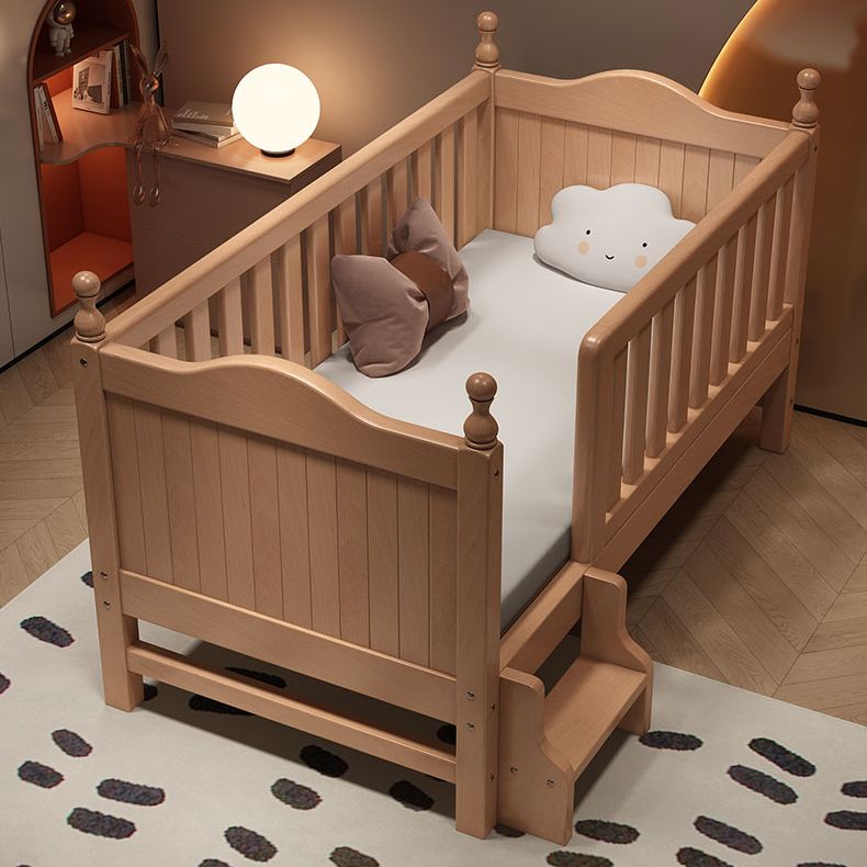 Contemporary Solid Wood Nursery Bed Washed Natural with Guardrail