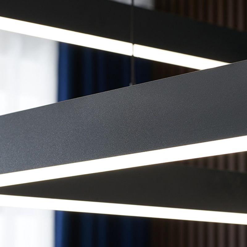 Black Finish Square Chandelier Modern LED Aluminum Hanging Light Fixture
