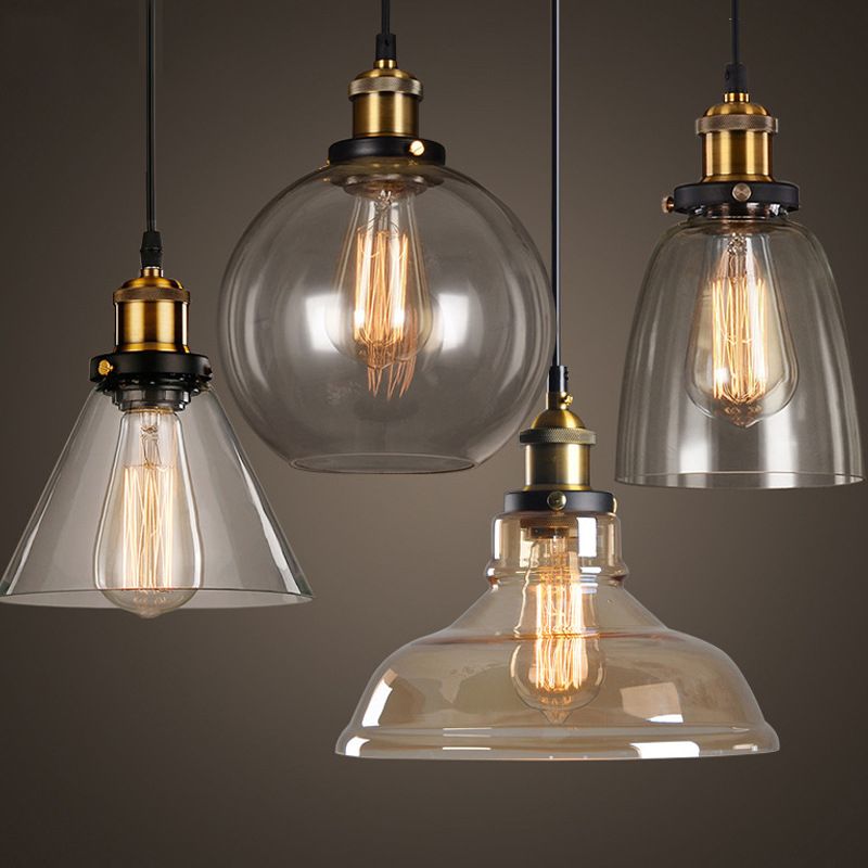 Luci a sospensione sospesa Vintage Style Industrial Style1 Pendanti leggeri con tonalità di vetro per camera da letto