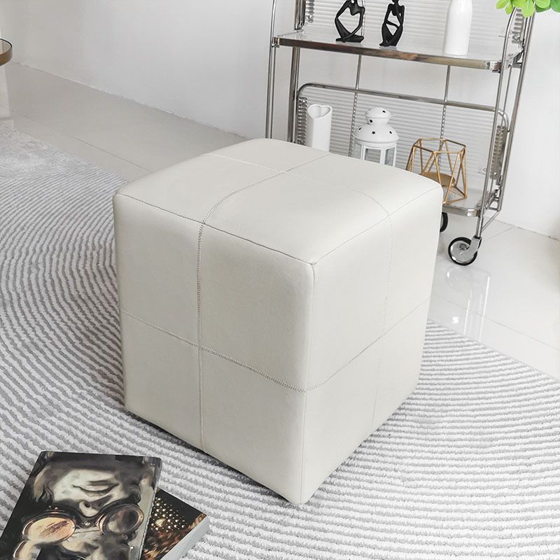 Luxury Pouf Ottoman Genuine Leather Upholstered Solid Color Square Ottoman