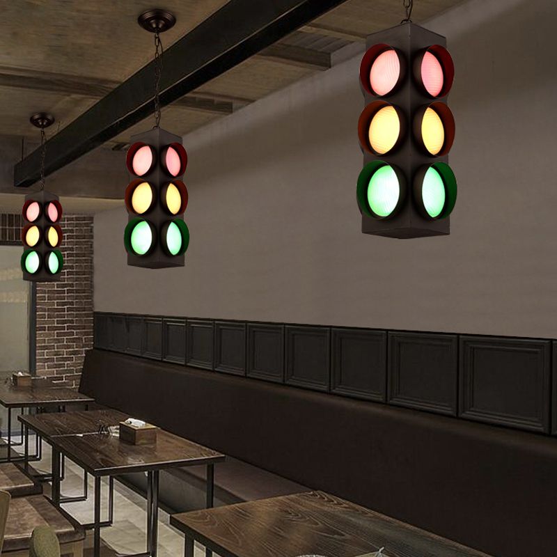 Traffic Light Restaurant Pendant Lamp Metal Antique Creative Chandelier in Black Finish