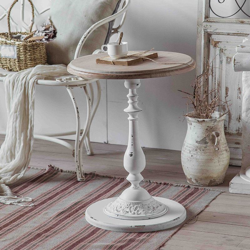 19.69 inch Wide Rustic Style Side End Table Metal Pedestal Round Sofa Side Accent Table