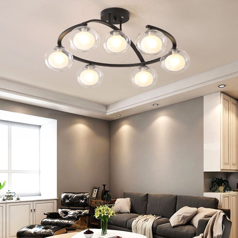 Plafond à balle à double verre lustre monté Minimaliste semi-luxuelle pour chambre à coucher
