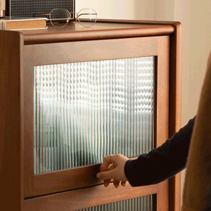 Contemporary Wooden Storage Cabinet with 2 Glass Doors and Storage Shelf Modern