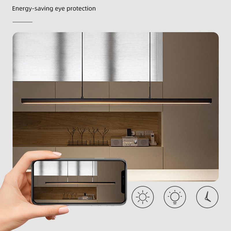 Legno di gomma + ferro moderno minimalismo dell'isola a led luce 59 "altezza regolabile cucina lunga cucina sospesa in nero