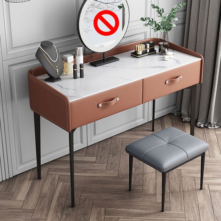 Faux Leather Vanity Desk and Stool in Orange/Grey Dressing Table