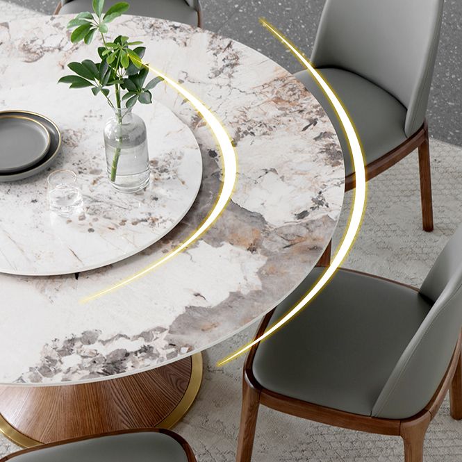 Modern Sintered Stone Dining Table Round Table with Wooden Pedestal for Restaurant