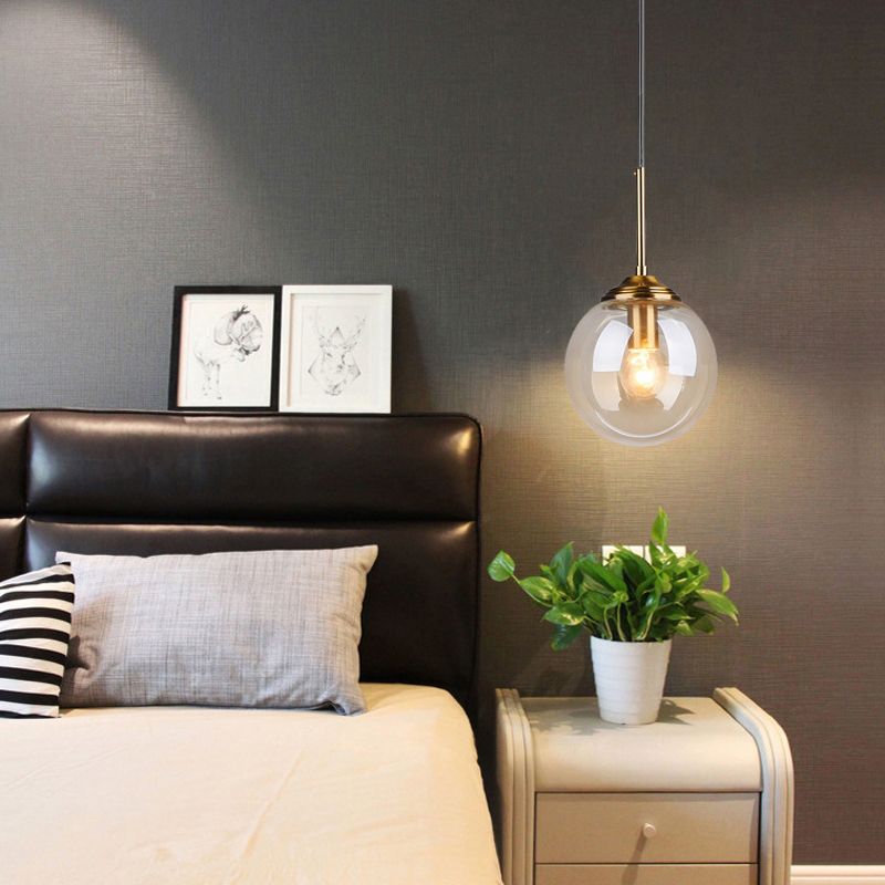 Luces colgantes de sombra esférica de vidrio estilo moderno 1 cabezal colgante de montaje colgante para la cama
